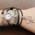 Women Retro Love Weave Wrap Around PU Bracelet Diamond Dial Quartz Lady Wrist Watch Black