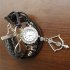 Women Retro Love Weave Wrap Around PU Bracelet Diamond Dial Quartz Lady Wrist Watch Black