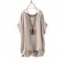 Women Round Collar Casual Flax Tops Fashion Breathable Solid Color Loose Tops gray L