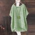 Women Round Collar Casual Flax Tops Fashion Breathable Solid Color Loose Tops green XL