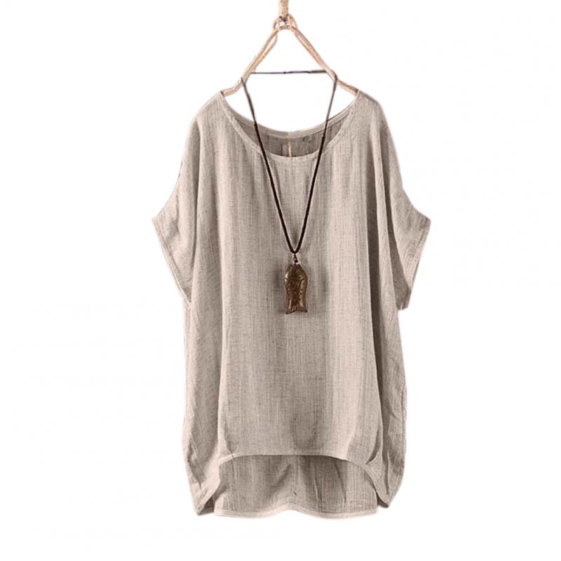 Women Round Collar Casual Flax Tops