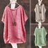 Women Round Collar Casual Flax Tops Fashion Breathable Solid Color Loose Tops    Red M