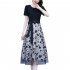 Women Round Neck Midi Skirt Summer Short Sleeves Pullover Dress Elegant Lace up Dress As shown 3XL