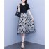 Women Round Neck Midi Skirt Summer Short Sleeves Pullover Dress Elegant Lace up Dress As shown 3XL