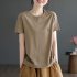 Women Round Neck Short Sleeves T shirt Cute Embroidered Bunny Casual Tops Simple Solid Color Loose Blouse Khaki XL