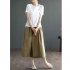 Women Round Neck Short Sleeves T shirt Cute Embroidered Bunny Casual Tops Simple Solid Color Loose Blouse Khaki XL