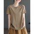 Women Round Neck Short Sleeves T shirt Cute Embroidered Bunny Casual Tops Simple Solid Color Loose Blouse Khaki XL