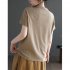 Women Round Neck Short Sleeves T shirt Cute Embroidered Bunny Casual Tops Simple Solid Color Loose Blouse Khaki XL