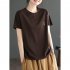 Women Round Neck Short Sleeves T shirt Cute Embroidered Bunny Casual Tops Simple Solid Color Loose Blouse coffee color 3XL