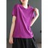 Women Round Neck Short Sleeves T shirt Cute Embroidered Bunny Casual Tops Simple Solid Color Loose Blouse Purple M