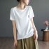 Women Round Neck Short Sleeves T shirt Cute Embroidered Bunny Casual Tops Simple Solid Color Loose Blouse green L