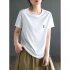 Women Round Neck Short Sleeves T shirt Cute Embroidered Bunny Casual Tops Simple Solid Color Loose Blouse green L
