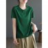 Women Round Neck Short Sleeves T shirt Cute Embroidered Bunny Casual Tops Simple Solid Color Loose Blouse green L