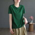 Women Round Neck Short Sleeves T-shirt Cute Embroidered Bunny Casual Tops Simple Solid Color Loose Blouse green 4XL