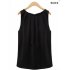 Women Round Neck Sleeveless Chiffon Shirt Pullover Stylish Base Shirt Tops Gift  black XL