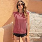Women Round Neck Tank Tops Elegant Simple Solid Color Pullover Tops Casual Sleeveless T-shirt bean paste pink XL