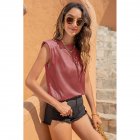 Women Round Neck Tank Tops Elegant Simple Solid Color Pullover Tops Casual Sleeveless T-shirt bean paste pink 2XL