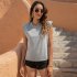 Women Round Neck Tank Tops Elegant Simple Solid Color Pullover Tops Casual Sleeveless T shirt grey L