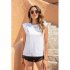 Women Round Neck Tank Tops Elegant Simple Solid Color Pullover Tops Casual Sleeveless T shirt White S
