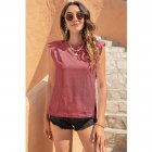Women Round Neck Tank Tops Elegant Simple Solid Color Pullover Tops Casual Sleeveless T-shirt bean paste pink S