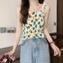 Women Ruffled Tank Top Summer Sweet Floral Printing Slim Fit Vest Trendy Casual Backless Sleeveless Tops Purple flowers One size fits all