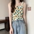 Women Ruffled Tank Top Summer Sweet Floral Printing Slim Fit Vest Trendy Casual Backless Sleeveless Tops Purple flowers One size fits all