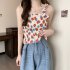 Women Ruffled Tank Top Summer Sweet Floral Printing Slim Fit Vest Trendy Casual Backless Sleeveless Tops Red flowers One size fits all