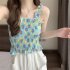 Women Ruffled Tank Top Summer Sweet Floral Printing Slim Fit Vest Trendy Casual Backless Sleeveless Tops Red flowers One size fits all