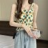 Women Ruffled Tank Top Summer Sweet Floral Printing Slim Fit Vest Trendy Casual Backless Sleeveless Tops Red flowers One size fits all