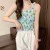 Women Ruffled Tank Top Summer Sweet Floral Printing Slim Fit Vest Trendy Casual Backless Sleeveless Tops Red flowers One size fits all