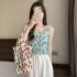 Women Ruffled Tank Top Summer Sweet Floral Printing Slim Fit Vest Trendy Casual Backless Sleeveless Tops Red flowers One size fits all