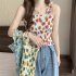 Women Ruffled Tank Top Summer Sweet Floral Printing Slim Fit Vest Trendy Casual Backless Sleeveless Tops Red flowers One size fits all
