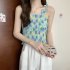 Women Ruffled Tank Top Summer Sweet Floral Printing Slim Fit Vest Trendy Casual Backless Sleeveless Tops Red flowers One size fits all