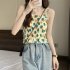 Women Ruffled Tank Top Summer Sweet Floral Printing Slim Fit Vest Trendy Casual Backless Sleeveless Tops Red flowers One size fits all
