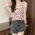 Women Ruffled Tank Top Summer Sweet Floral Printing Slim Fit Vest Trendy Casual Backless Sleeveless Tops Red flowers One size fits all