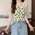 Women Ruffled Tank Top Summer Sweet Floral Printing Slim Fit Vest Trendy Casual Backless Sleeveless Tops Red flowers One size fits all