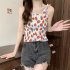 Women Ruffled Tank Top Summer Sweet Floral Printing Slim Fit Vest Trendy Casual Backless Sleeveless Tops Red flowers One size fits all