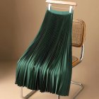 Women Satin Pleated Skirt Summer Thin High Waist Elegant Simple Solid Color Midi Skirt green 3XL