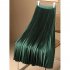 Women Satin Pleated Skirt Summer Thin High Waist Elegant Simple Solid Color Midi Skirt black M