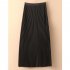 Women Satin Pleated Skirt Summer Thin High Waist Elegant Simple Solid Color Midi Skirt black 2XL