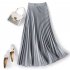 Women Satin Pleated Skirt Summer Thin High Waist Elegant Simple Solid Color Midi Skirt black 2XL