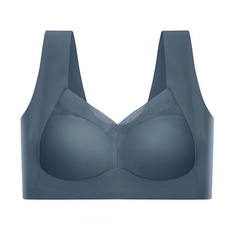 Women Seamless Bra Unpadded Full Cup Adjustable Straps Sports Vest Style Underwear gray blue XL