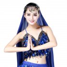 Women Sequin Tassel Bra Tops Strappy Halter Backless Belly Dance Crop Top Party Dance Costume Vest sapphire blue One size