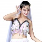 Women Sequin Tassel Bra Tops Strappy Halter Backless Belly Dance Crop Top Party Dance Costume Vest White One size