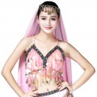 Women Sequin Tassel Bra Tops Strappy Halter Backless Belly Dance Crop Top Party Dance Costume Vest pink One size