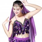 Women Sequin Tassel Bra Tops Strappy Halter Backless Belly Dance Crop Top Party Dance Costume Vest Purple One size