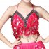Women Sequin Tassel Bra Tops Strappy Halter Backless Belly Dance Crop Top Party Dance Costume Vest black One size
