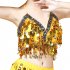 Women Sequin Tassel Bra Tops Strappy Halter Backless Belly Dance Crop Top Party Dance Costume Vest black One size