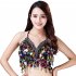 Women Sequin Tassel Bra Tops Strappy Halter Backless Belly Dance Crop Top Party Dance Costume Vest black One size