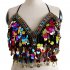 Women Sequin Tassel Bra Tops Strappy Halter Backless Belly Dance Crop Top Party Dance Costume Vest black One size